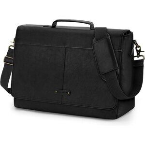 Men's Black Pu Vintage Laptop Bag 15.6 Inch Waterproof Retro Satchel Briefcase